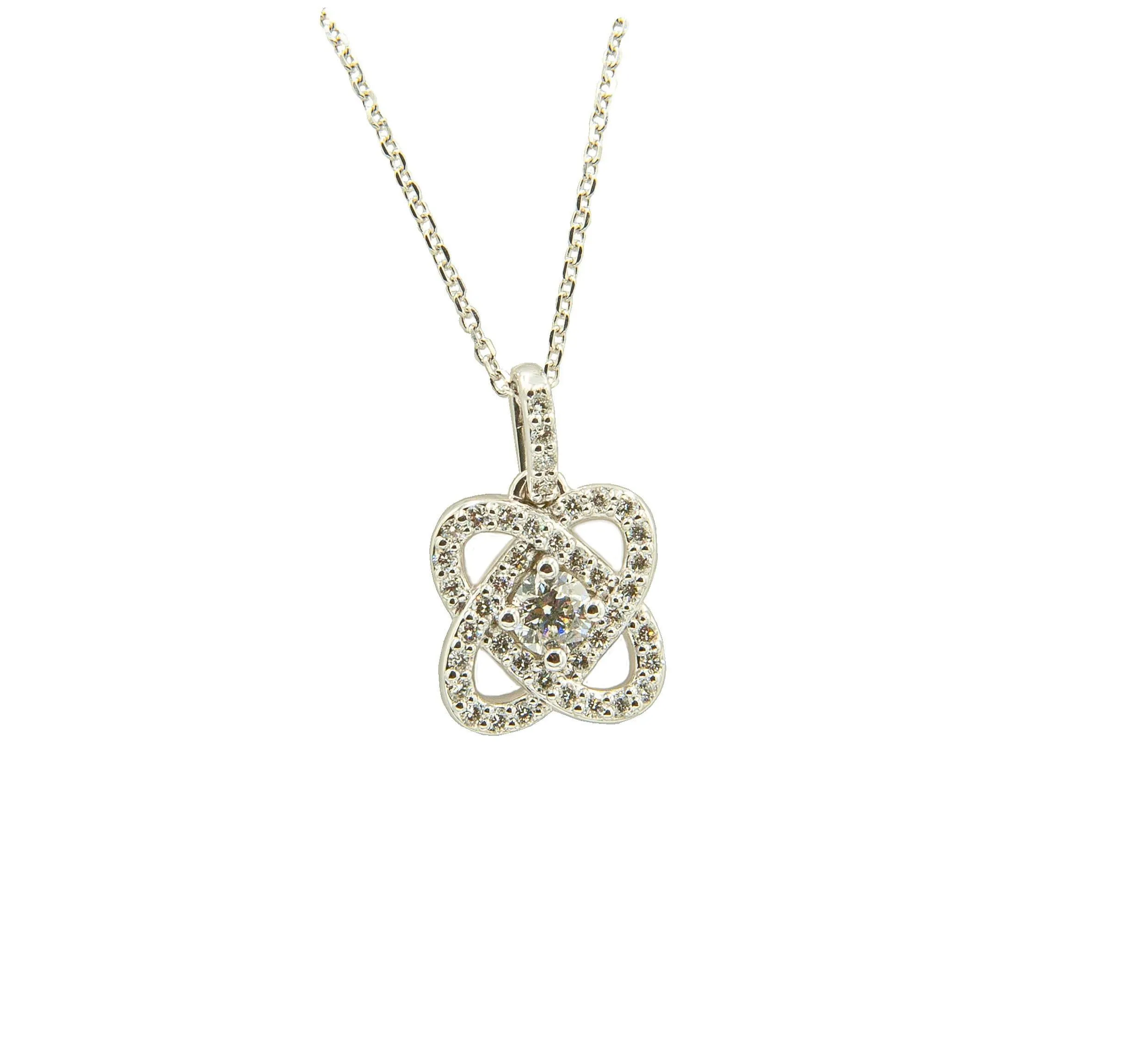 14Kt White Gold Diamond Knot Pendant With Round Center Diamond & 40 Round Side Diamonds