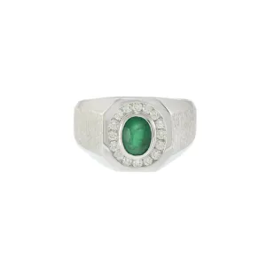 14KT White Gold Emerald and Diamond Men's Ring