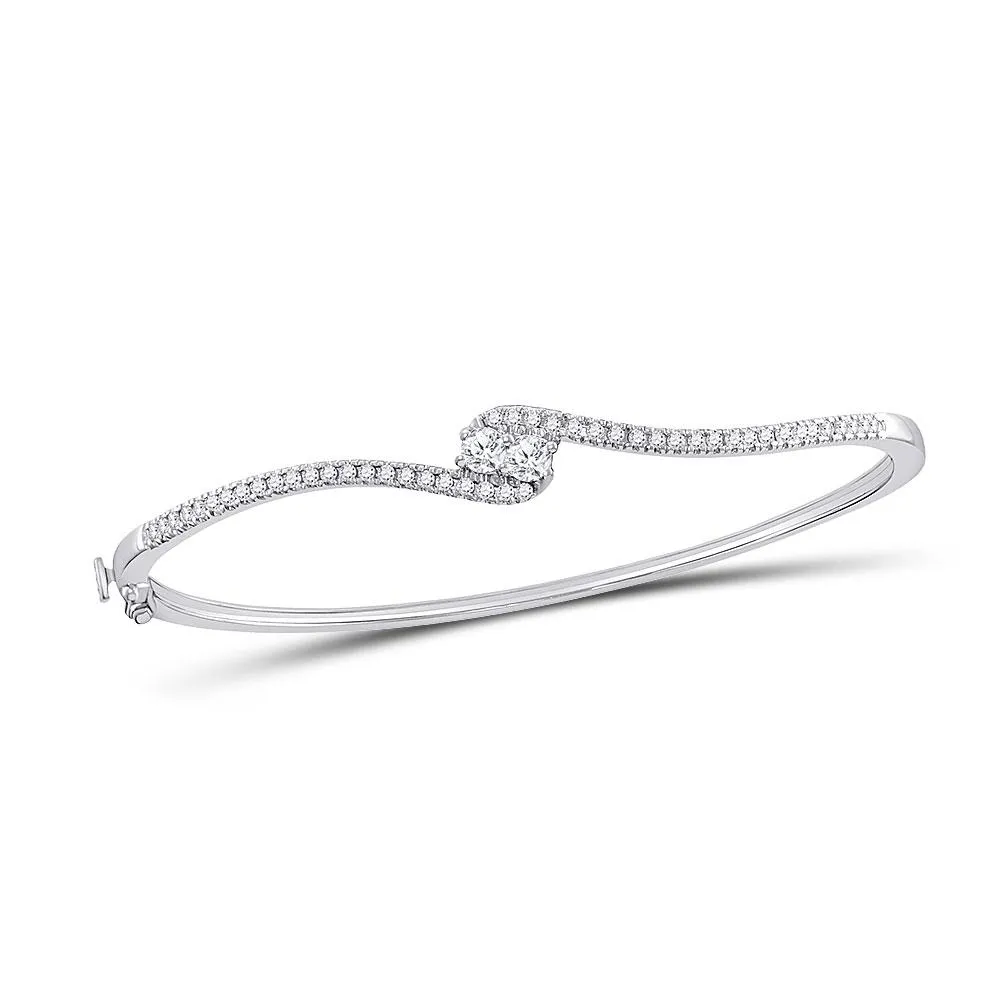 14kt White Gold Womens Round Diamond Bypass 2-stone Bracelet 3/4 Cttw