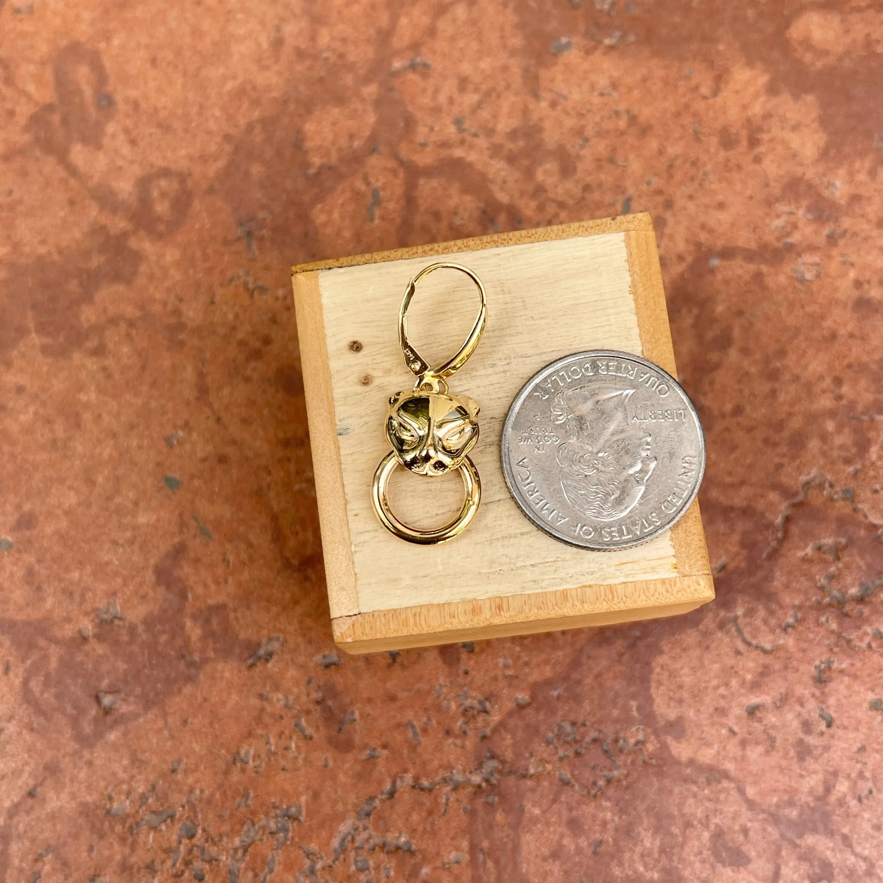 14KT Yellow Gold Panther Head   Ring Lever Back Earrings