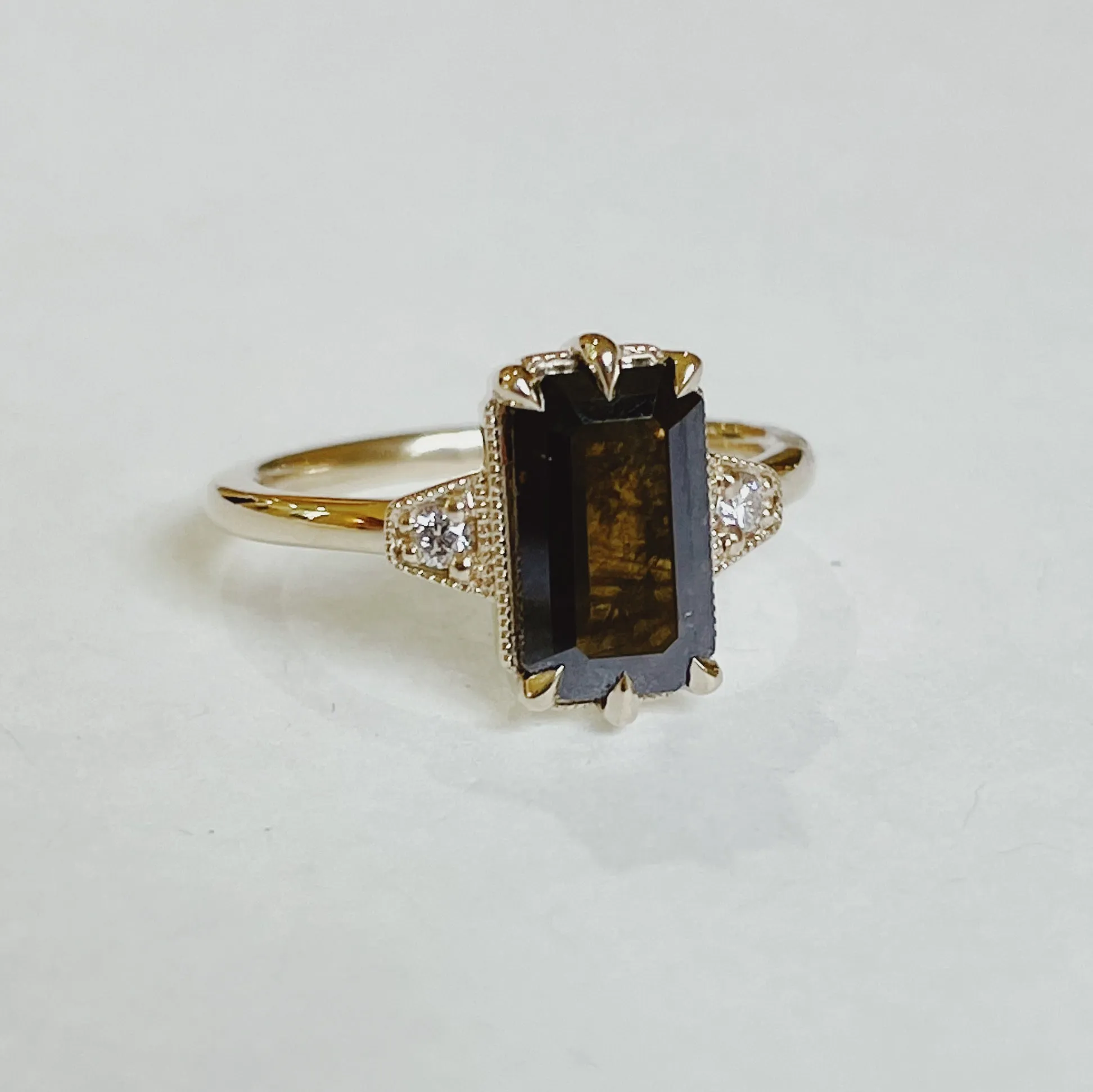 14ky 1.72ct Emerald Coffee Salt & Pepper “Niko” Diamond Ring