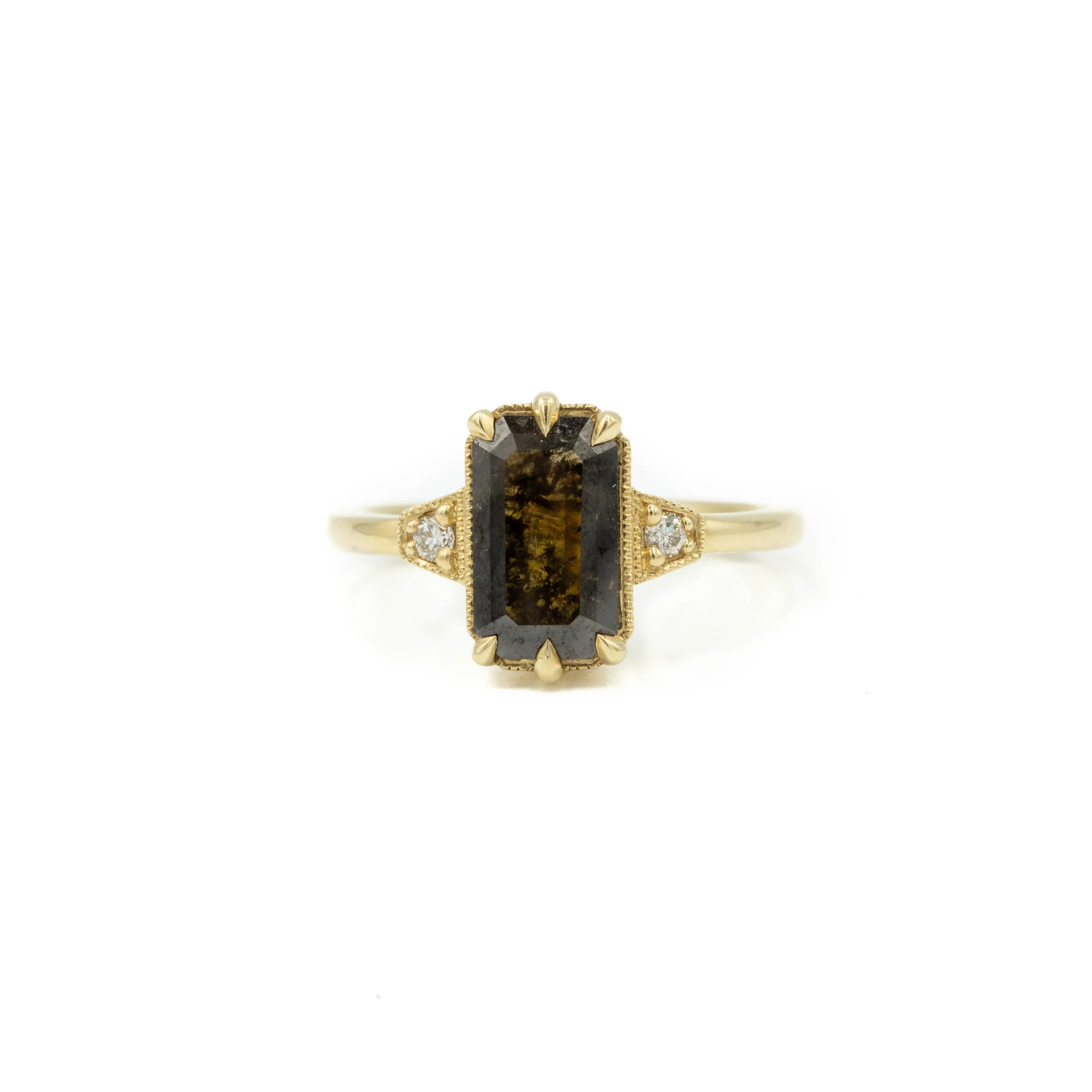 14ky 1.72ct Emerald Coffee Salt & Pepper “Niko” Diamond Ring