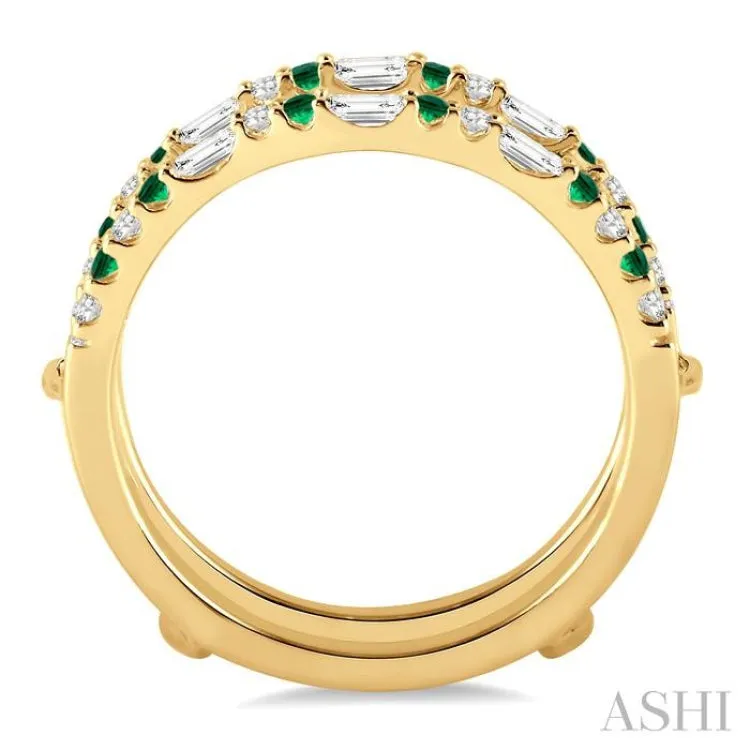 1.5 MM Emerald & 1/3 ctw Baguette and Round Cut Diamond Insert Precious Ring in 14K Yellow Gold