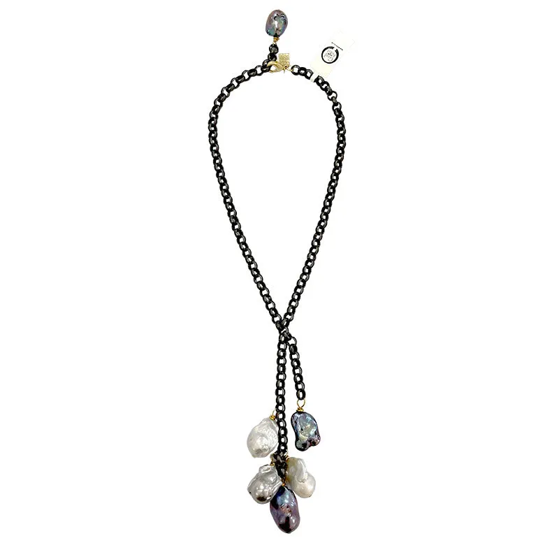 156-09-T | TURKISH TITANIUM w/ MULTI WILD PEARL WATERFALL