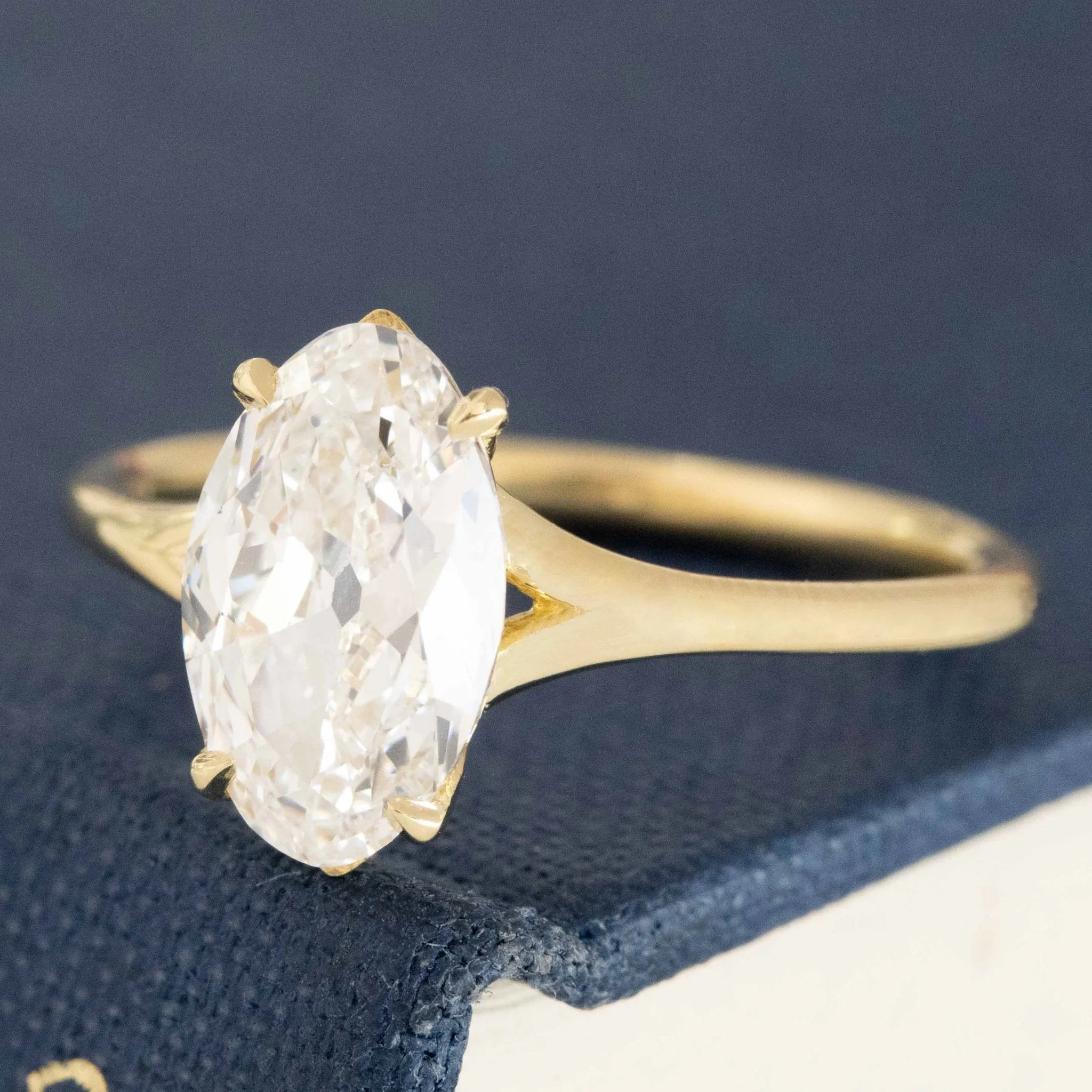 1.69ct Antique Moval Cut Diamond Solitaire, GIA E VVS1