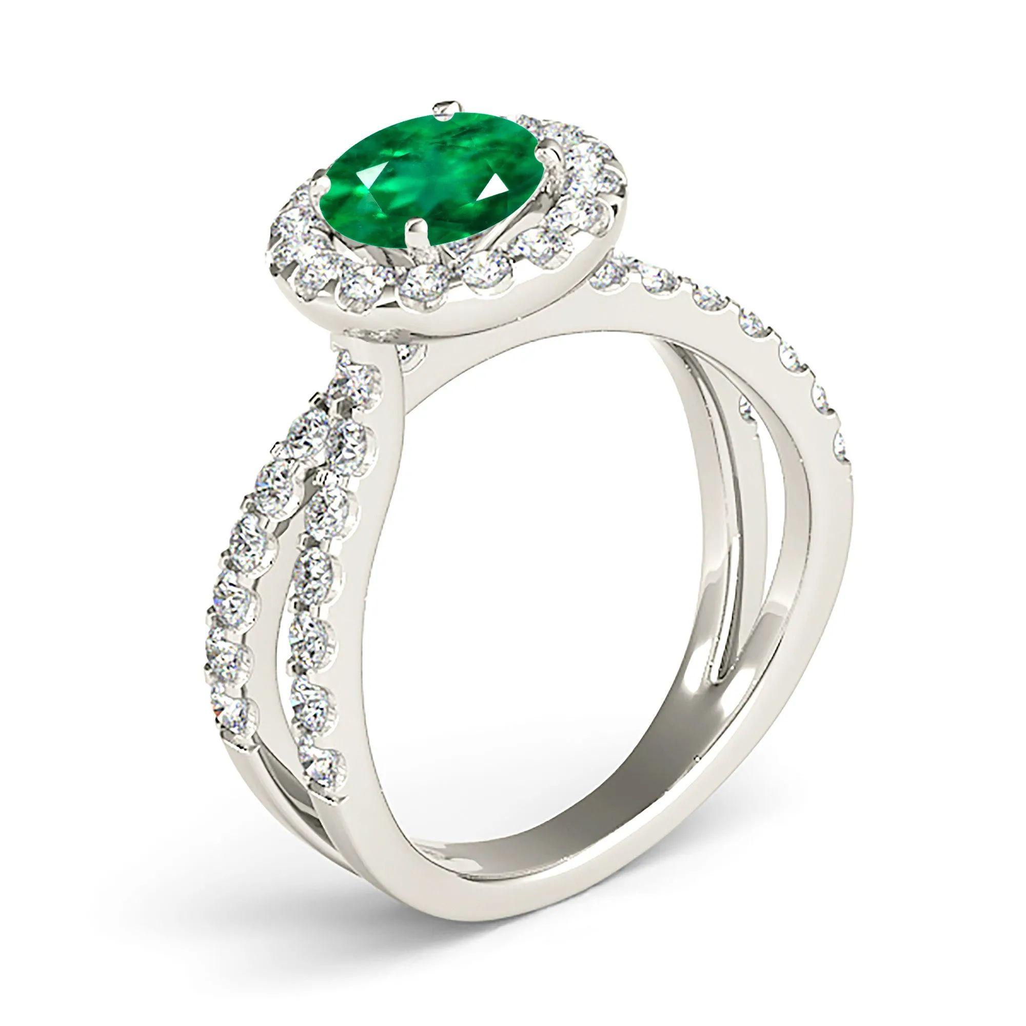 1.75 ct. Genuine Emerald Halo Criss Cross Ring