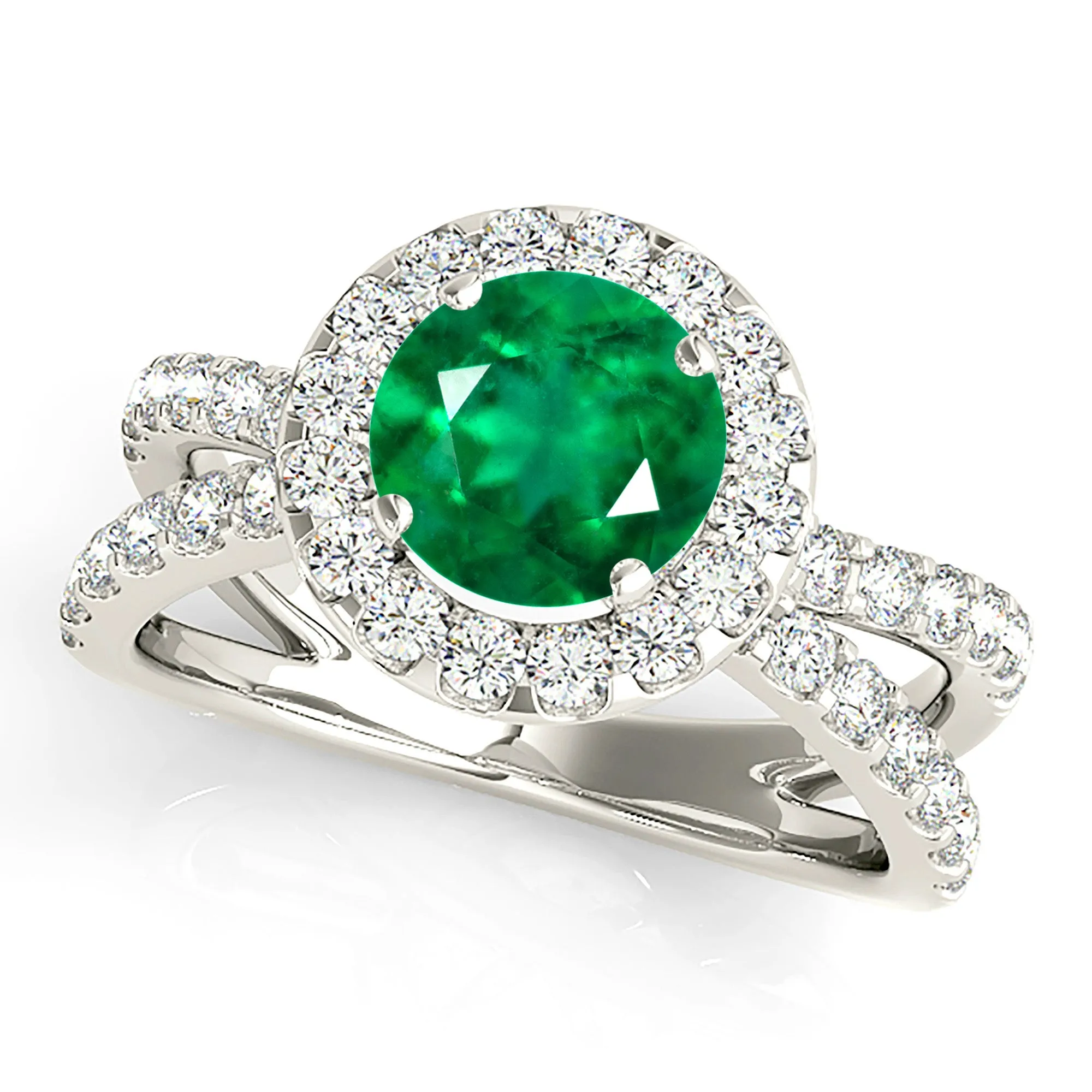 1.75 ct. Genuine Emerald Halo Criss Cross Ring