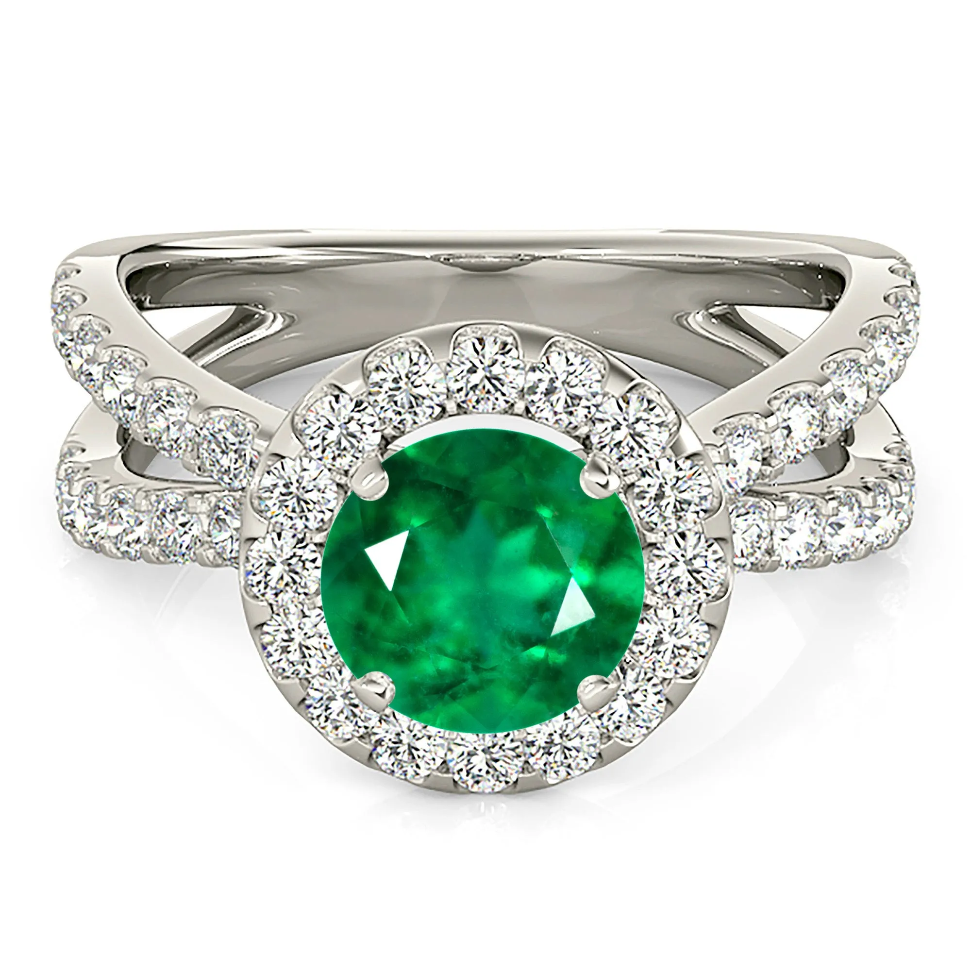 1.75 ct. Genuine Emerald Halo Criss Cross Ring