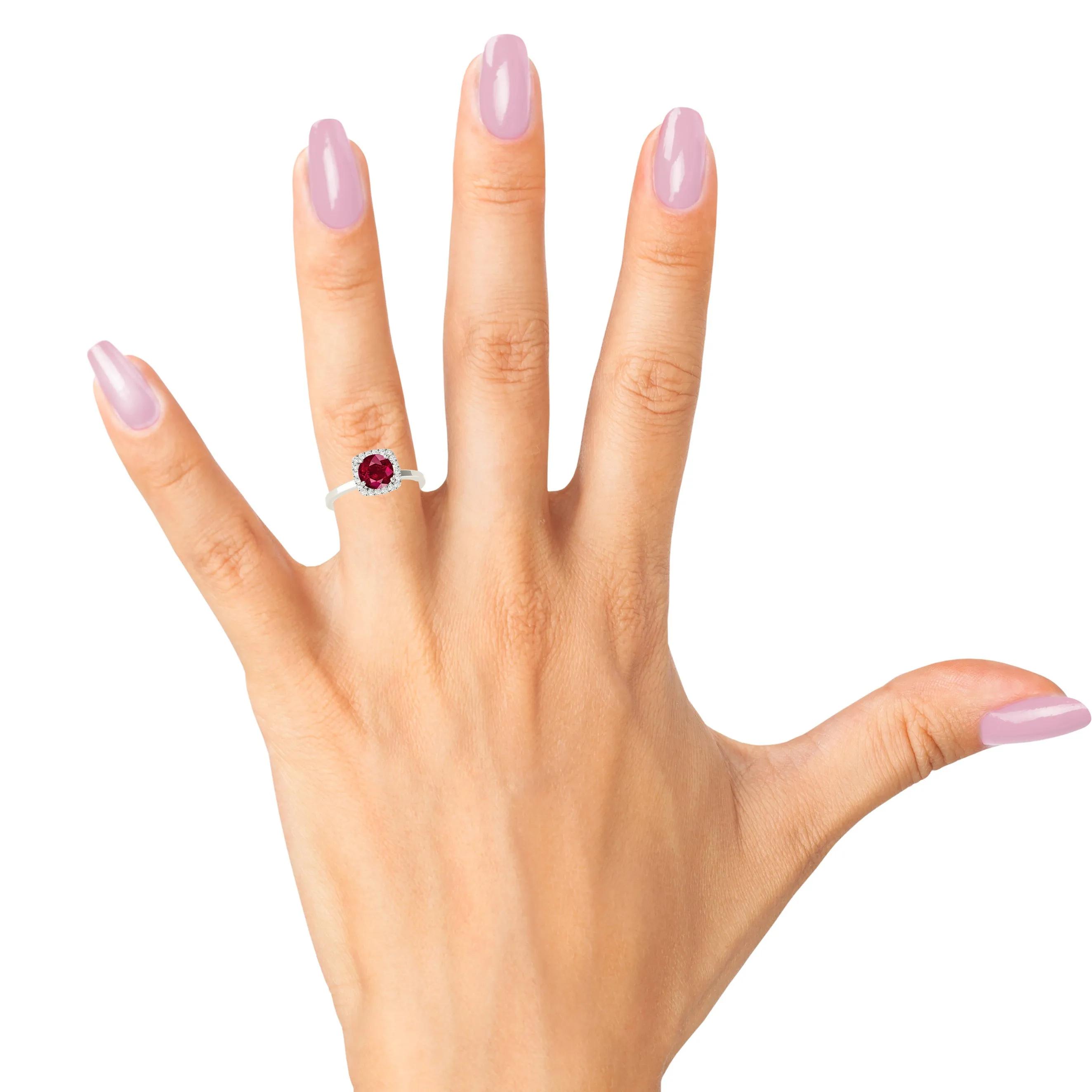 1.80 ct. Genuine Ruby Ring With Cushion Halo And Solid Gold Solitaire Band