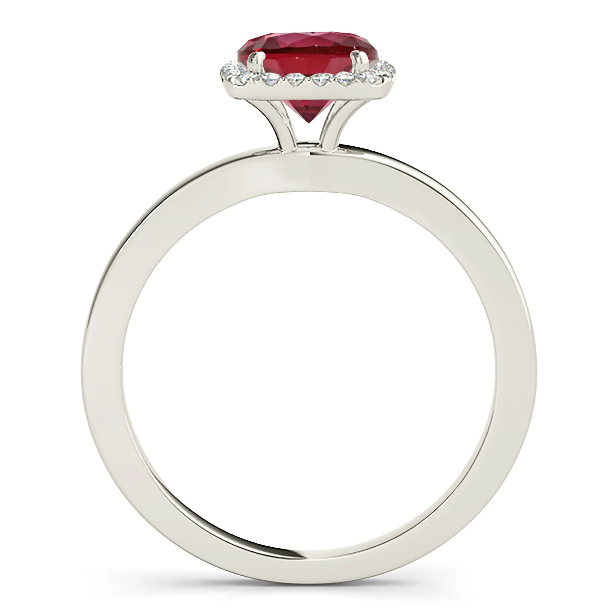 1.80 ct. Genuine Ruby Ring With Cushion Halo And Solid Gold Solitaire Band