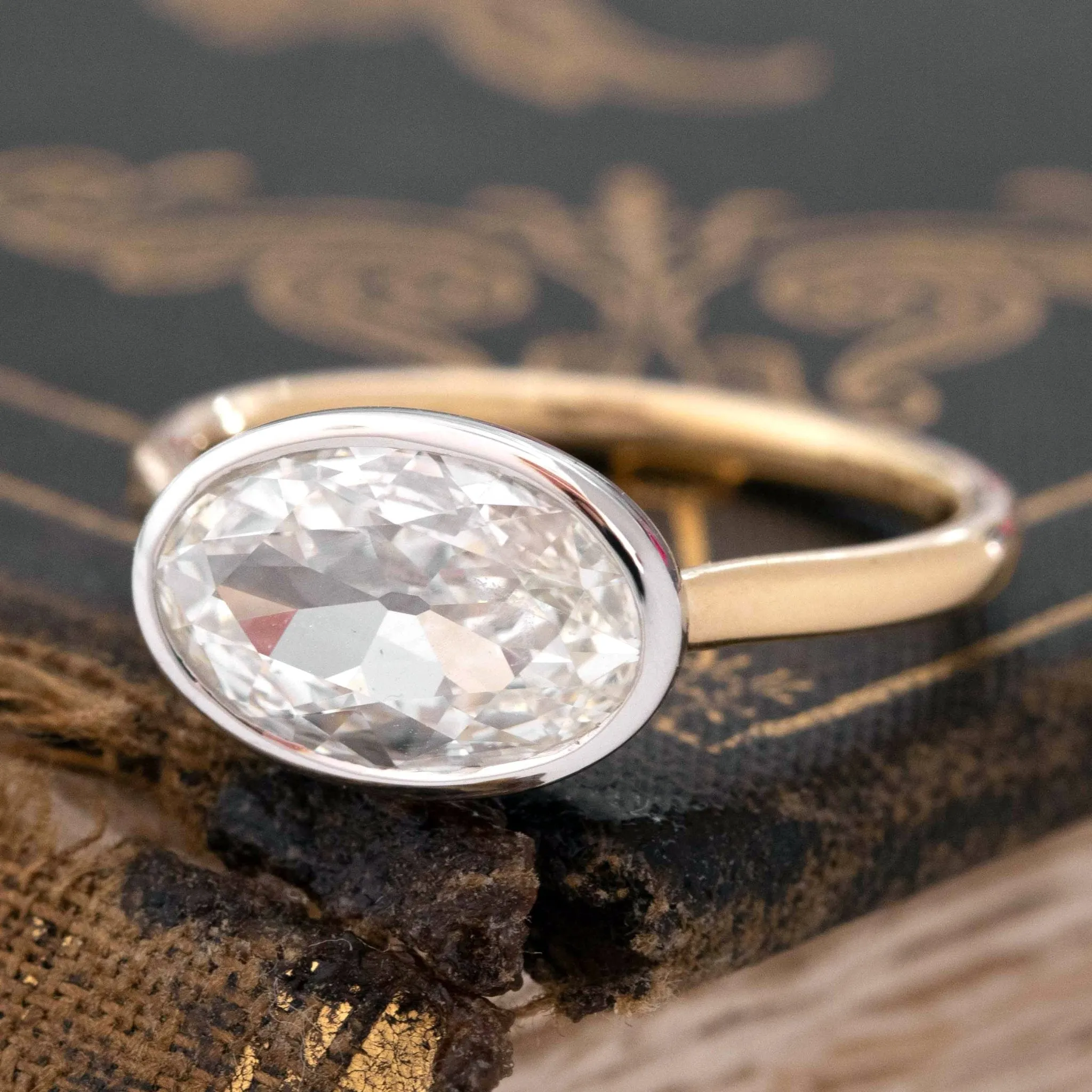1.80ct Moval Cut Diamond Bezel Solitaire, GIA I VS1