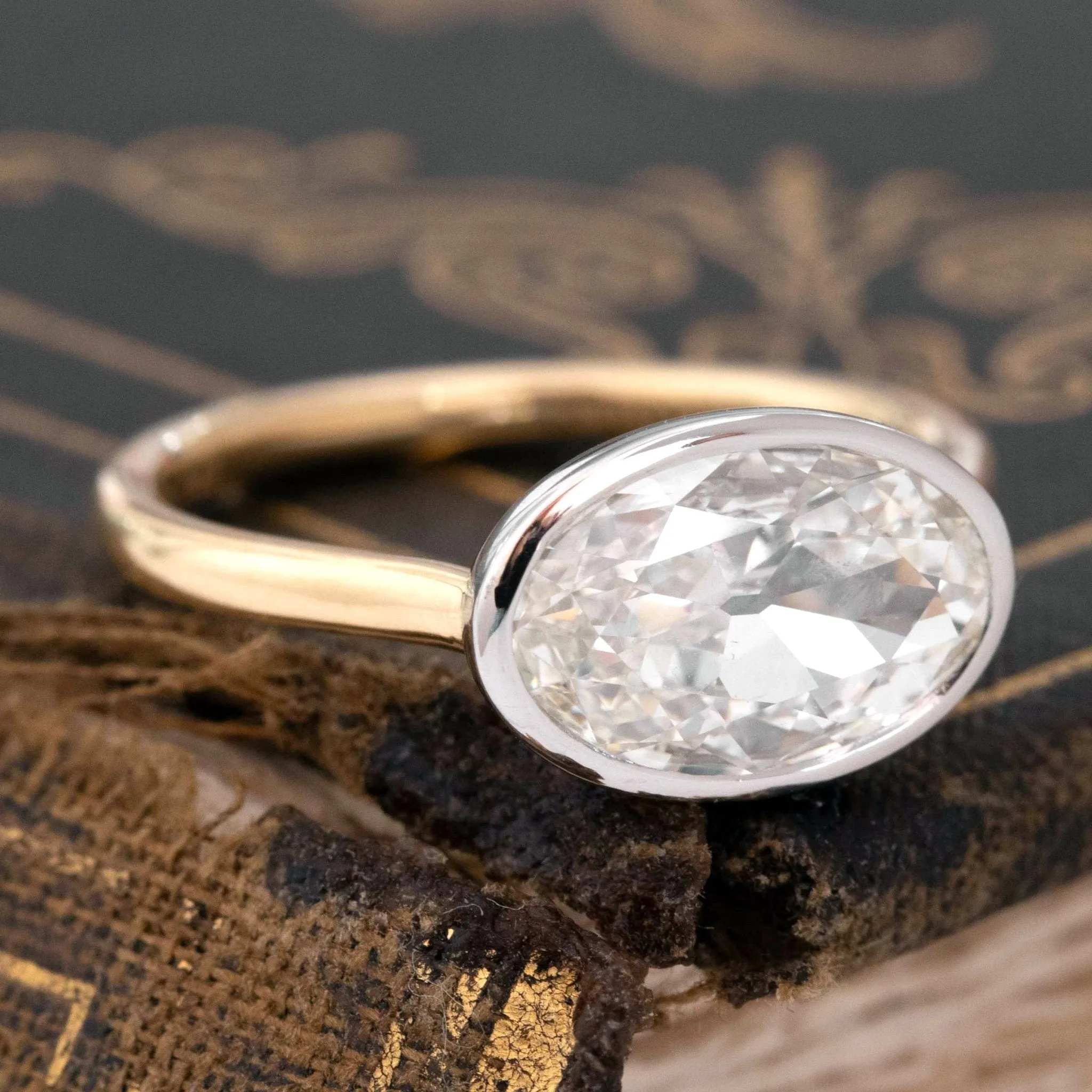 1.80ct Moval Cut Diamond Bezel Solitaire, GIA I VS1