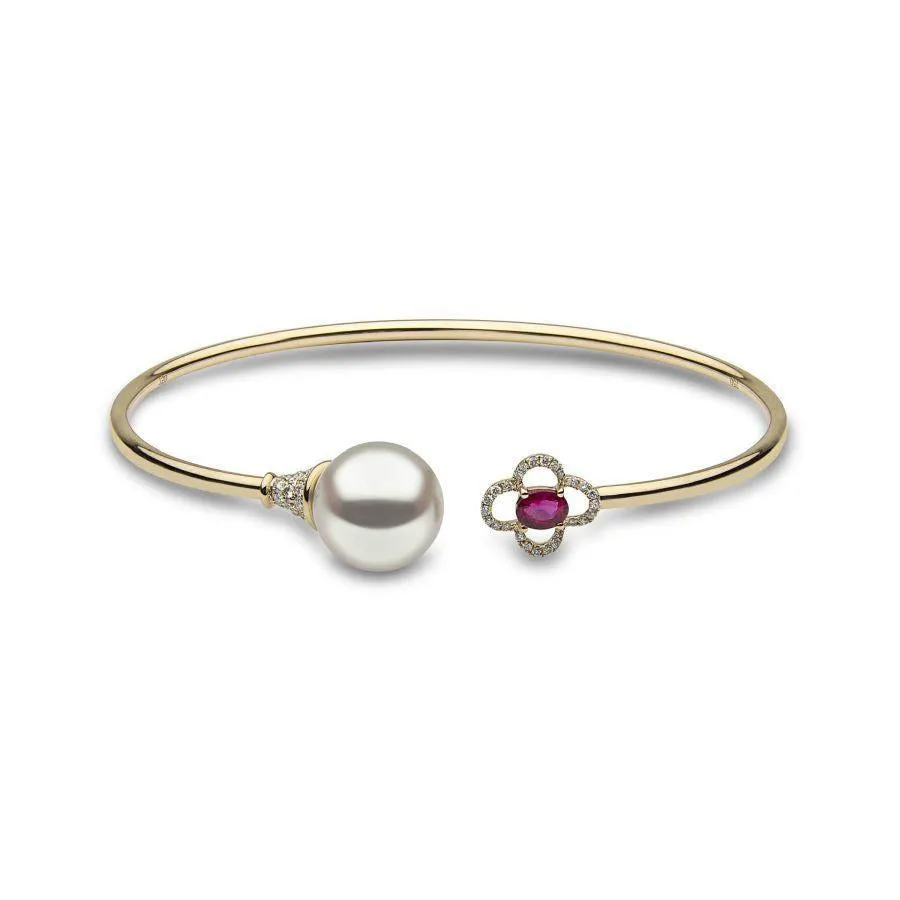 18ct Yellow Gold South Sea Pearl, Ruby & Diamond Set Bangle