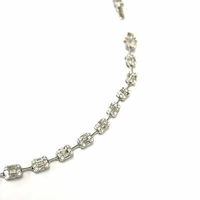 18K Multi Shape Diamond Cluster Station Necklace White Gold