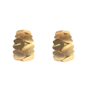 18K Solid Gold Satin and Polished Hearts Huggie Earrings