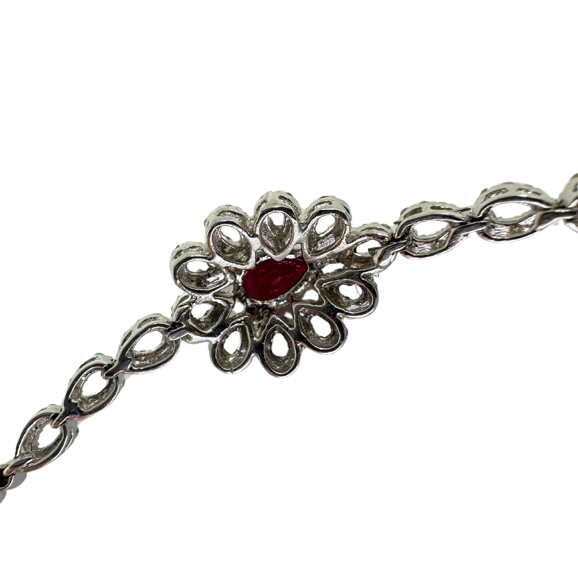 18K White Gold Diamond and Pear Shaped Ruby Bracelet
