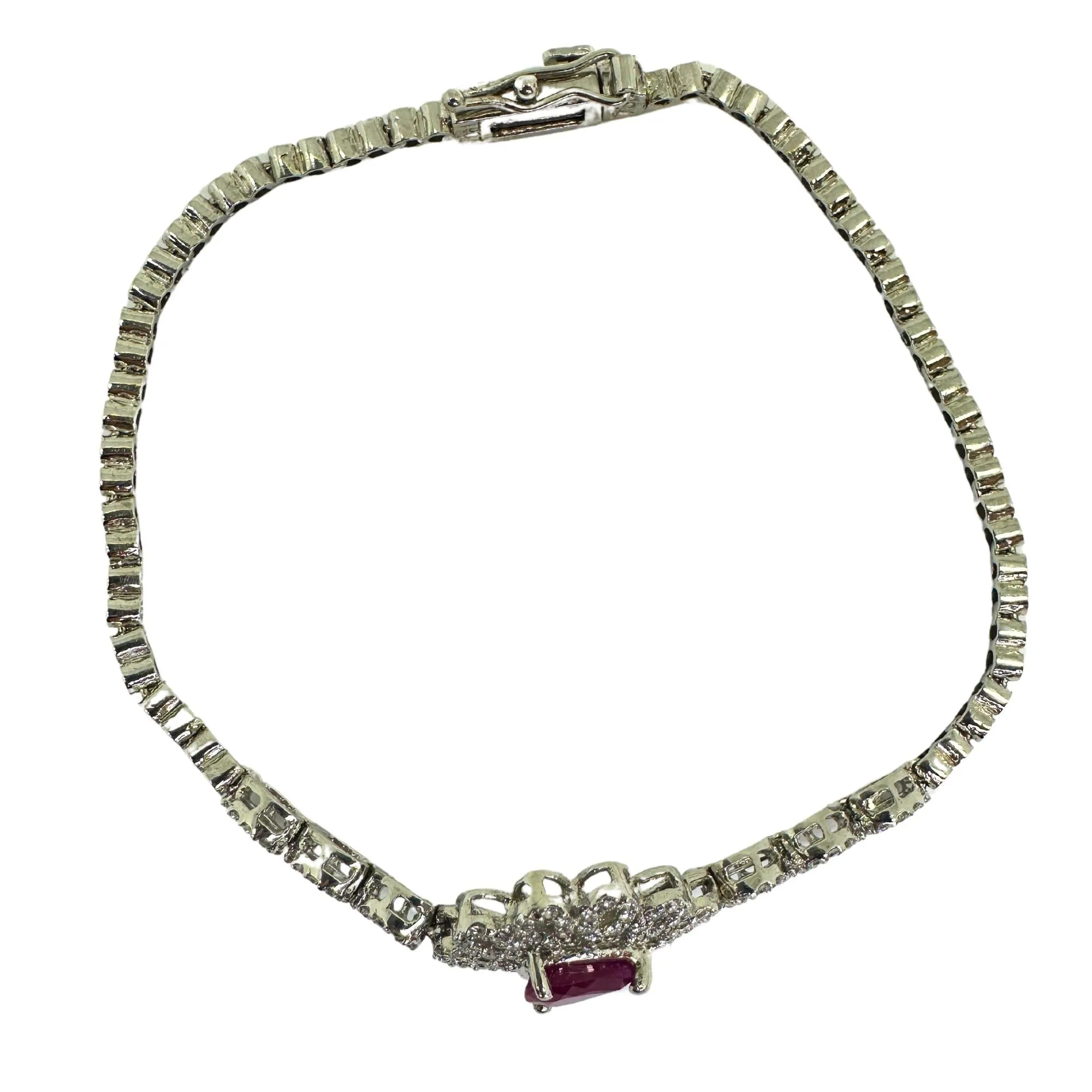 18K White Gold Diamond and Pear Shaped Ruby Bracelet