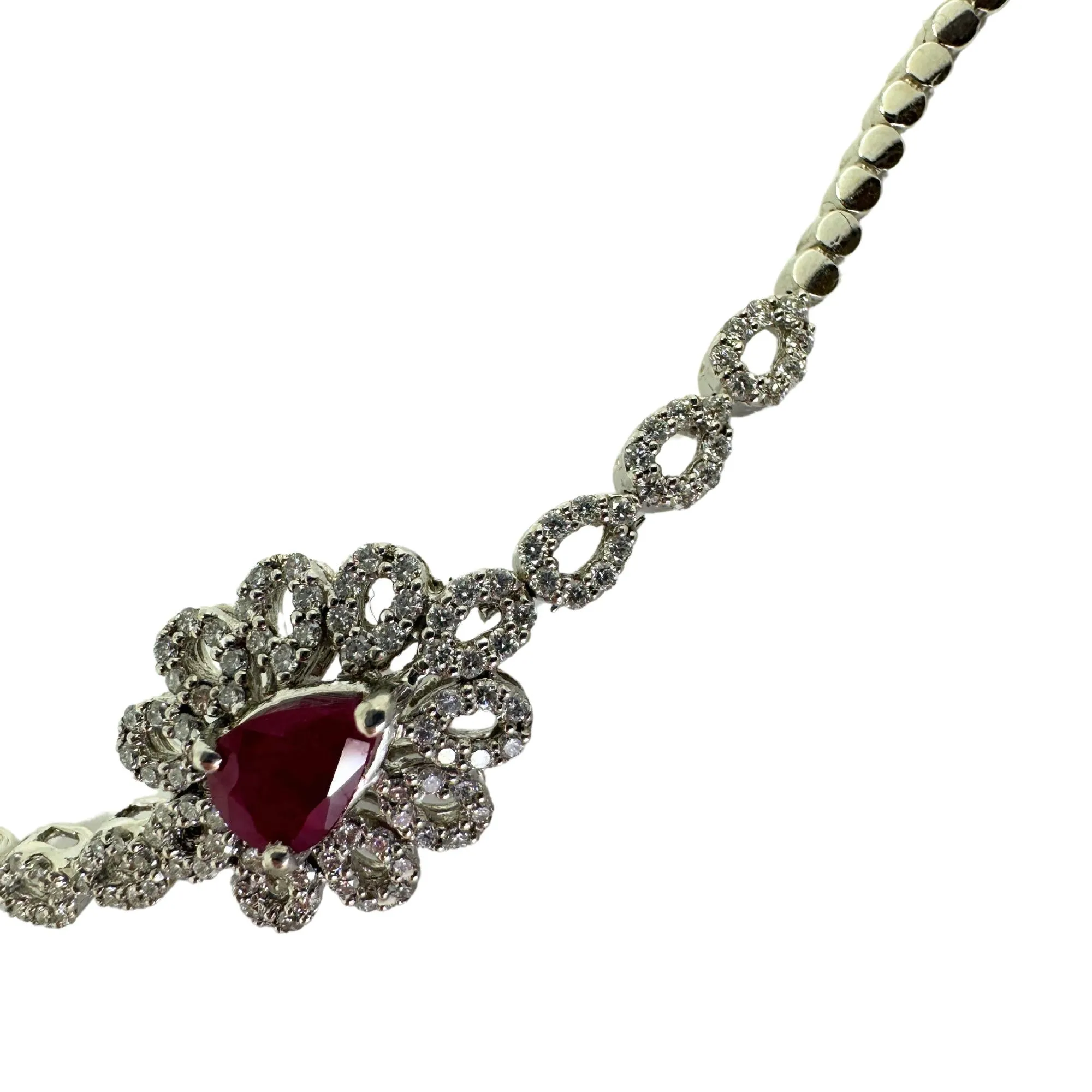 18K White Gold Diamond and Pear Shaped Ruby Bracelet