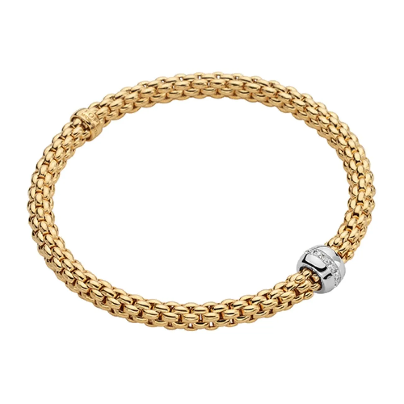 18K YELLOW & WHITE GOLD SOLO BRACELET SET WITH WHITED GOLD DIAMOND RONDEL