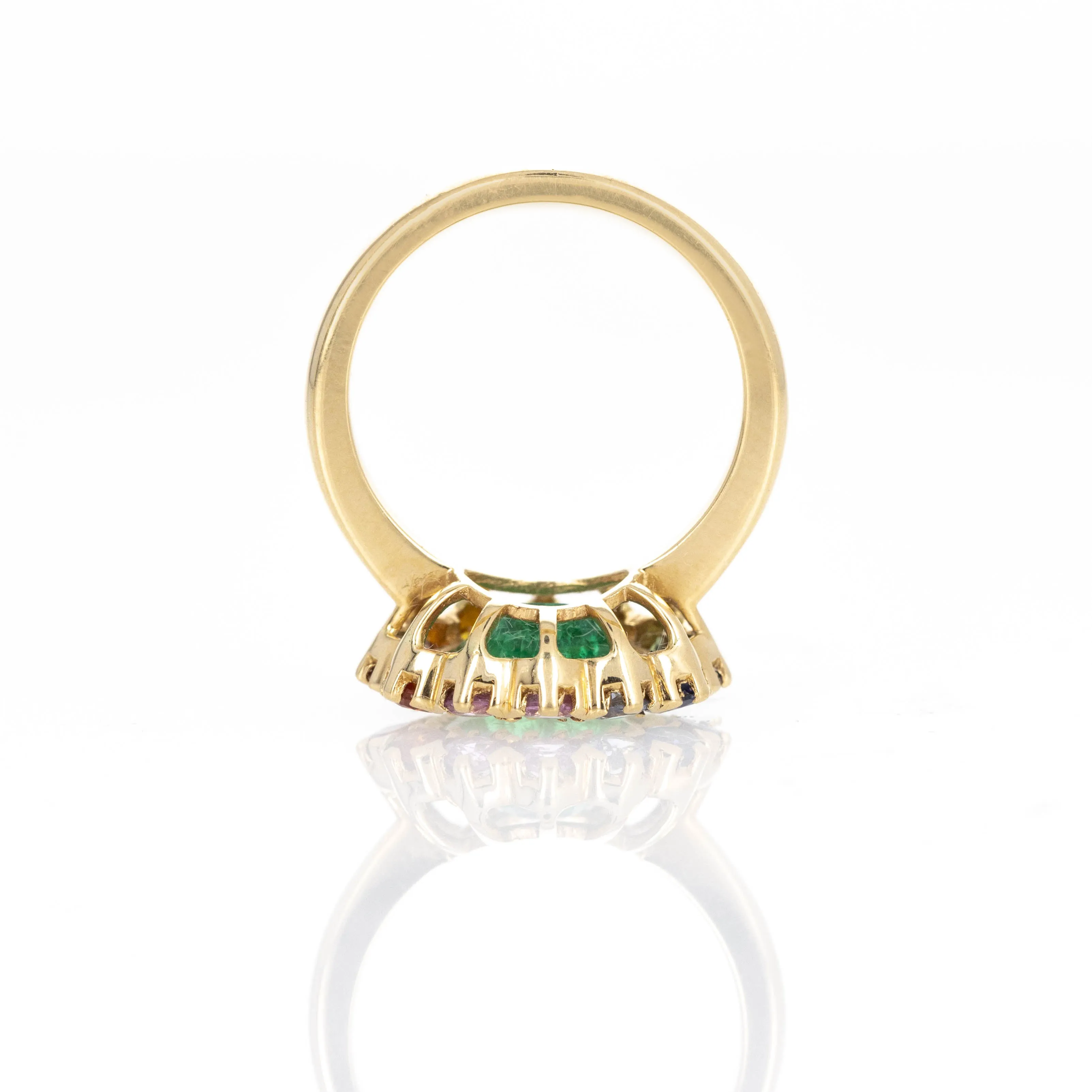 18K Yellow Gold 1.92 Carat Emerald Multi-Color Sapphire Halo Ring