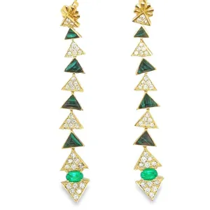 18K Yellow Gold Dangle Earring With Emerald And Malachite
