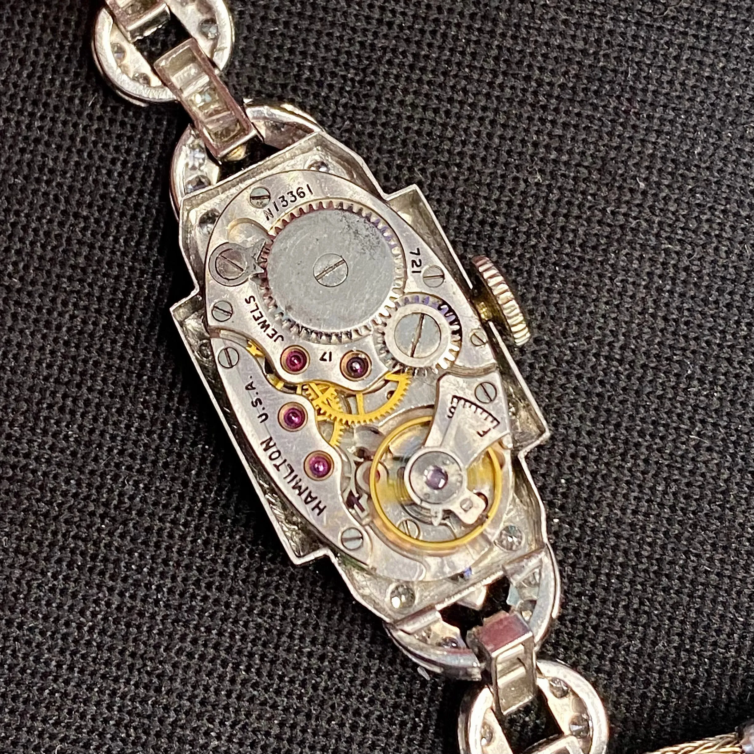 1940 HAMILTON Ladies Watch 17 Jewels Grade 721 Platinum and Diamond Case U.S.A. Wristwatch