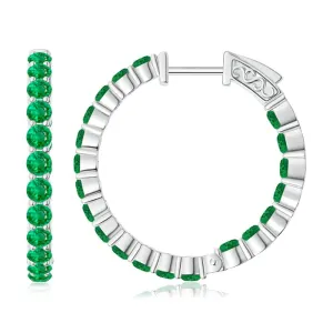2 MM Round Simulated Emerald Circle Connecting Stud 925 Sterling Silver Minimalist Earring