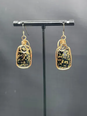 24K Black Jade 14K GF Wire Wrapped Dangle Earrings