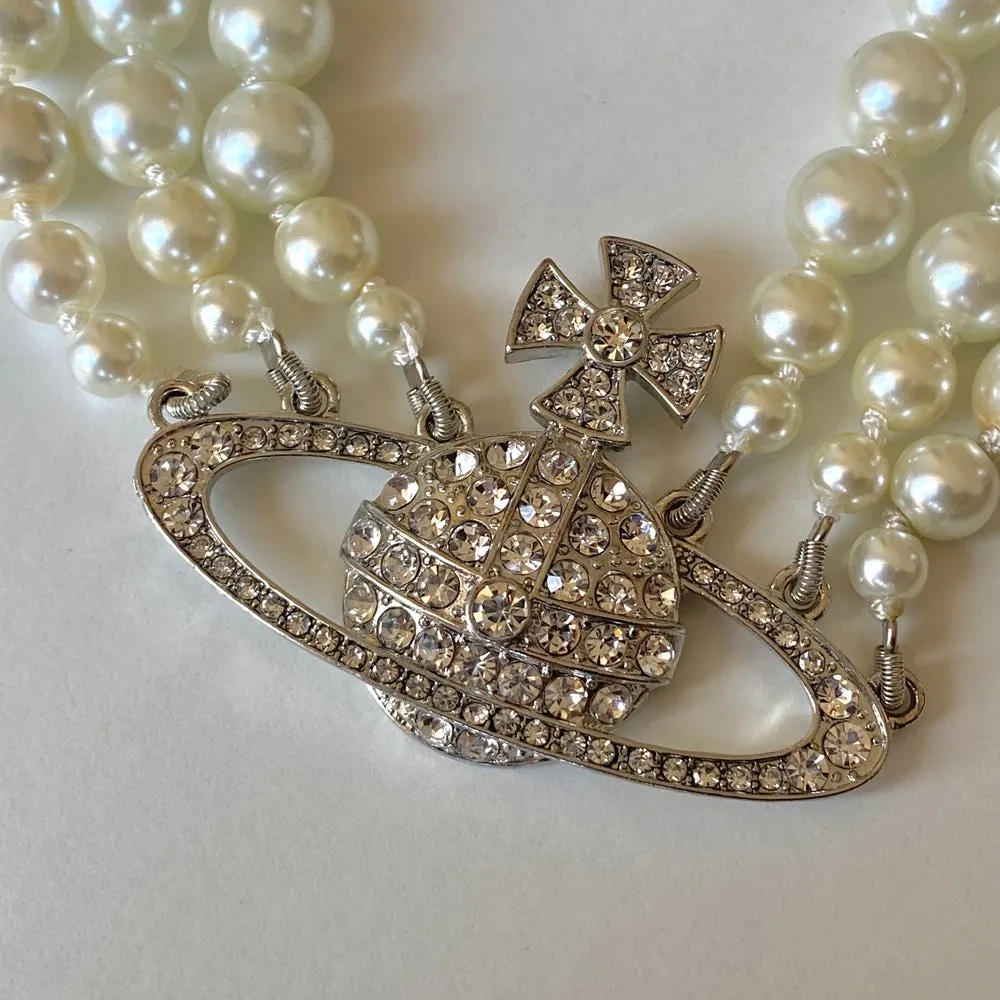 3 Strand  Pearl Saturn Necklace