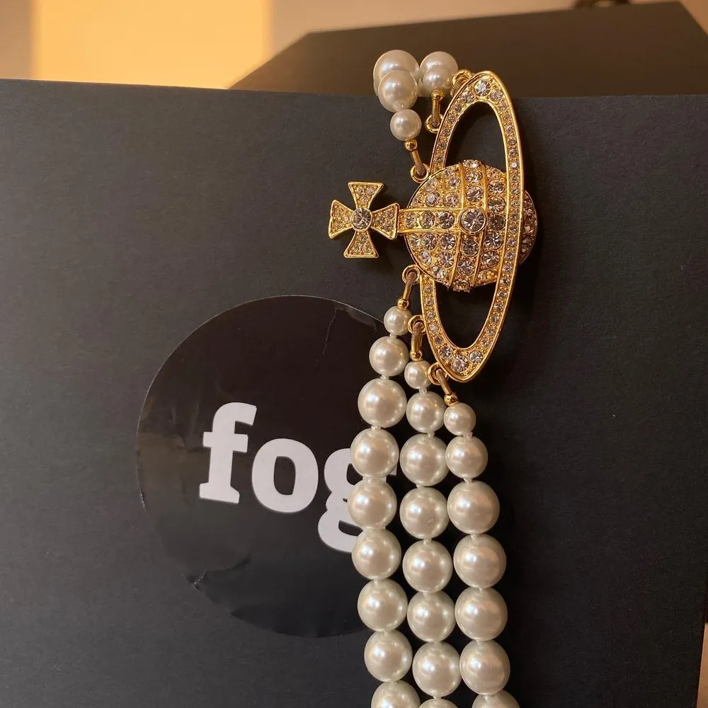 3 Strand  Pearl Saturn Necklace