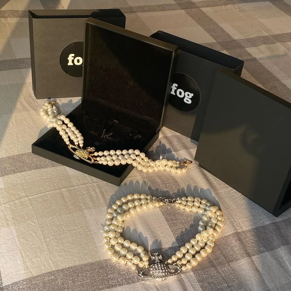 3 Strand  Pearl Saturn Necklace