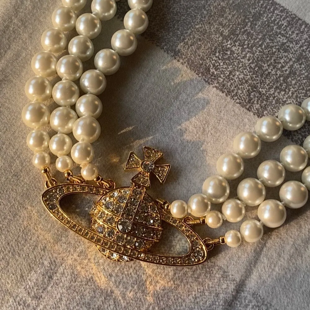 3 Strand  Pearl Saturn Necklace