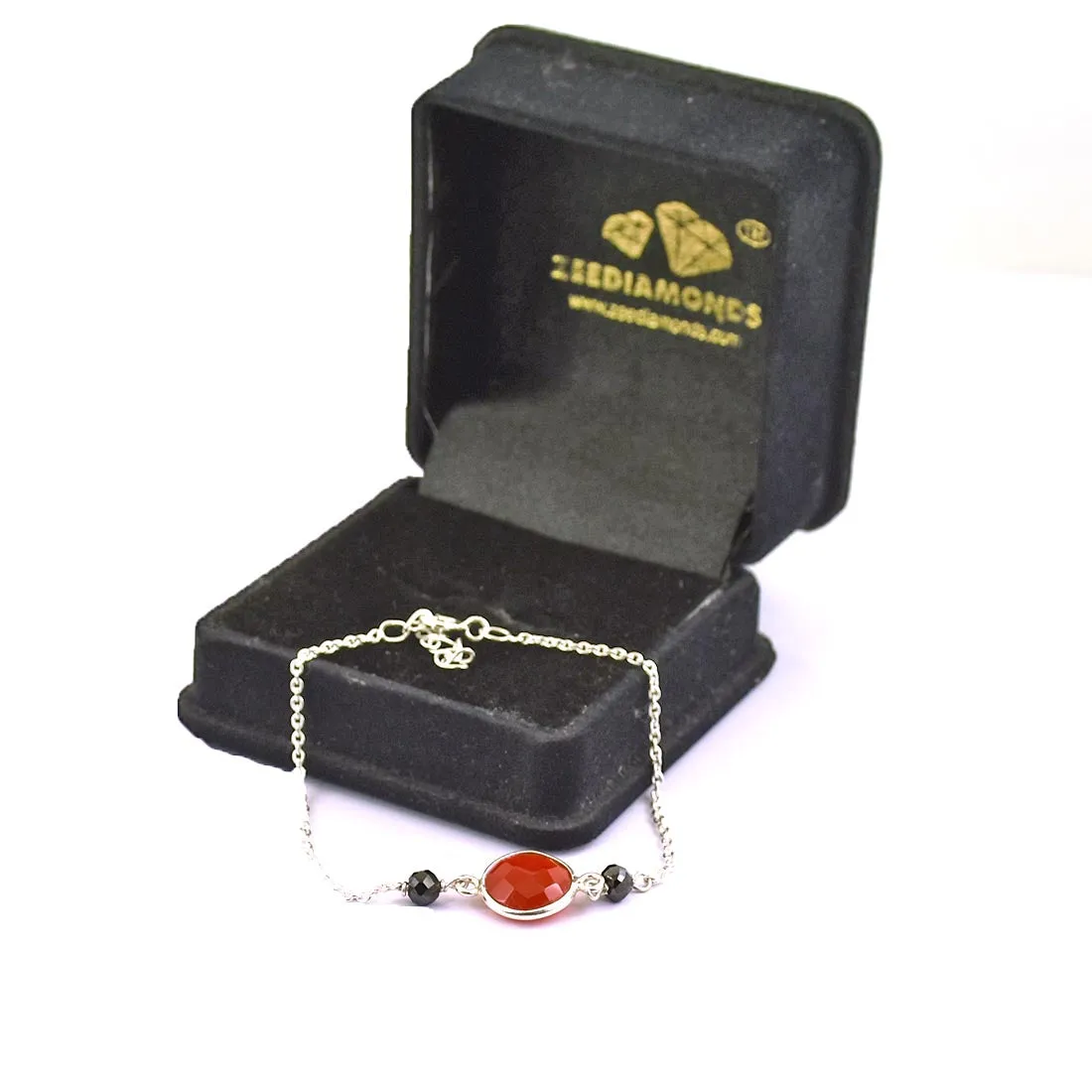 4 mm Black Diamond Chain Bracelet With Carnelian Gemstone, Great Style
