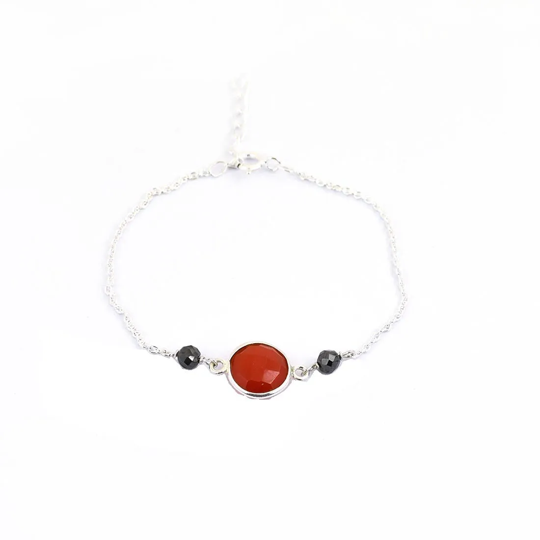 4 mm Black Diamond Chain Bracelet With Carnelian Gemstone, Great Style