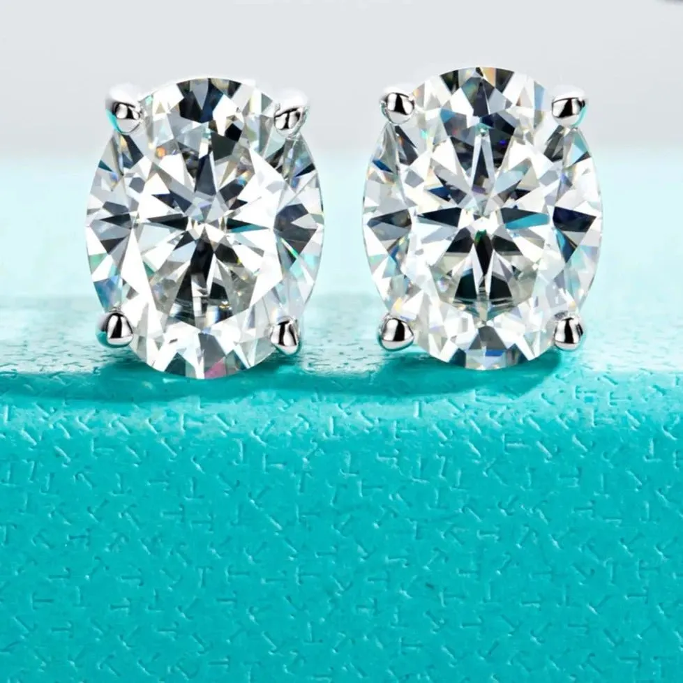 4.0 Ctw Oval Cut Diamond 10k Gold Post Stud Earrings