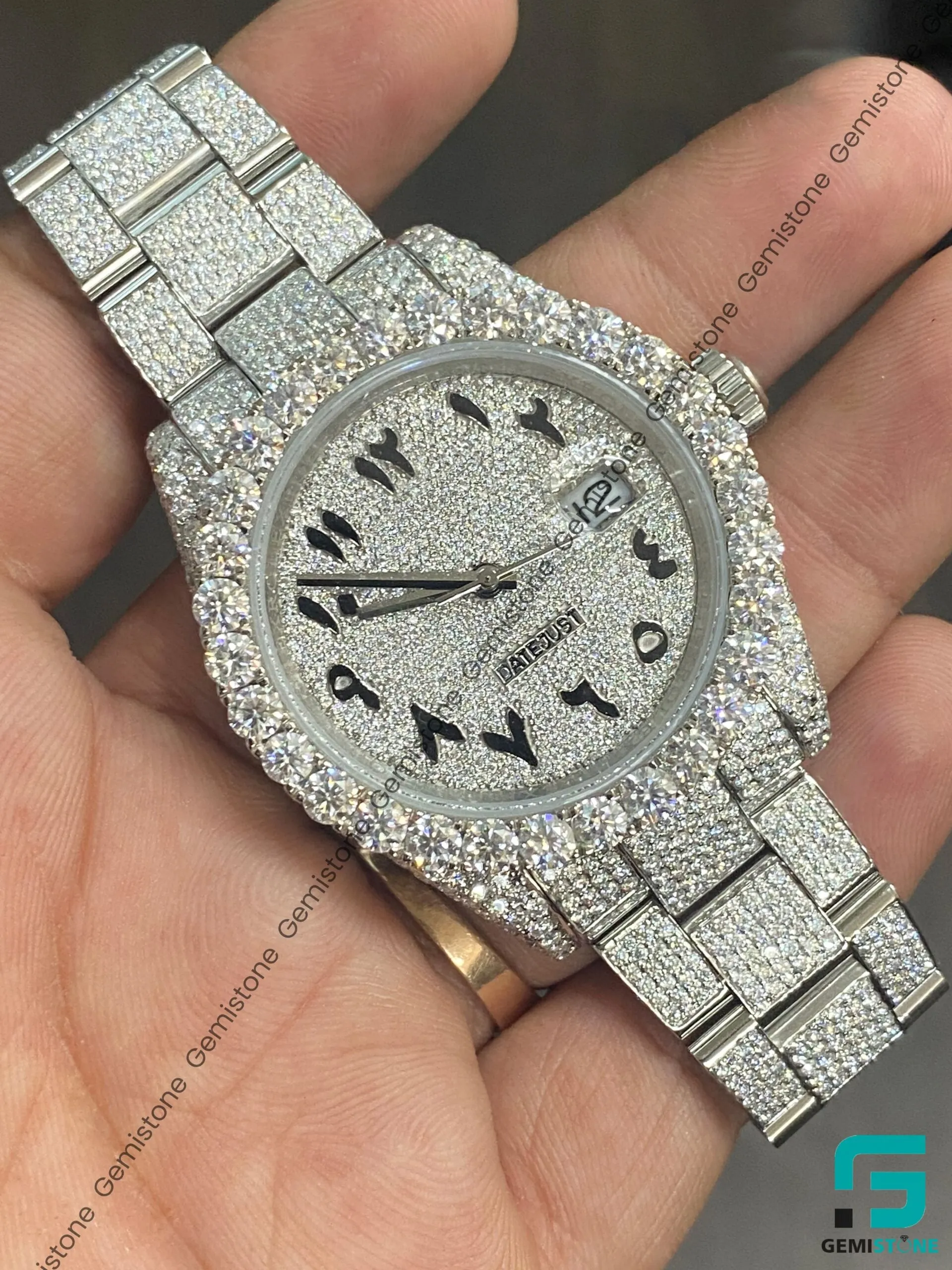 41mm Black Arabic Number Dial Moissanite Iced Out Watch Mens