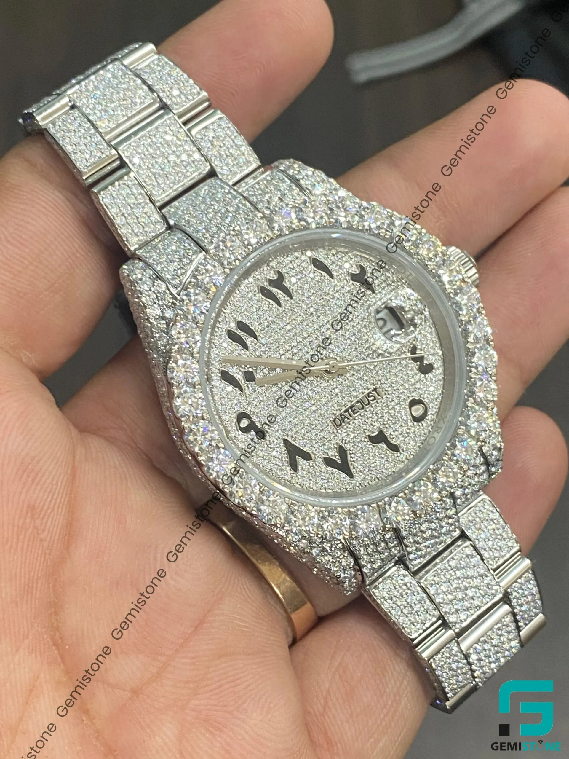 41mm Black Arabic Number Dial Moissanite Iced Out Watch Mens