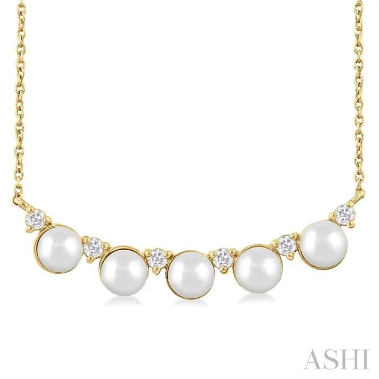 4.5 MM Round Shape Cultured Pearl and 1/6 ctw Smile Round Cut Diamond Necklace in 10K Yellow Gold