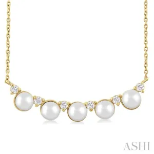 4.5 MM Round Shape Cultured Pearl and 1/6 ctw Smile Round Cut Diamond Necklace in 10K Yellow Gold