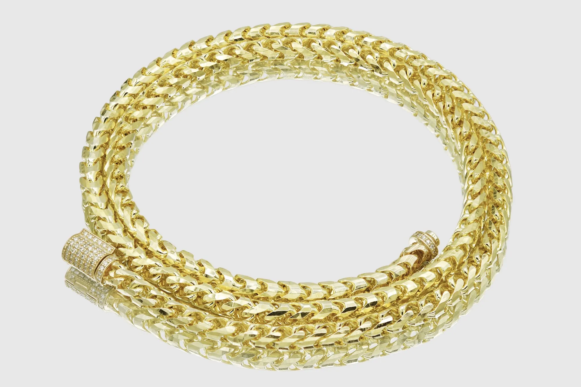 4.5mm Round Franco Diamond Cut Solid Gold Diamond Lock Necklace