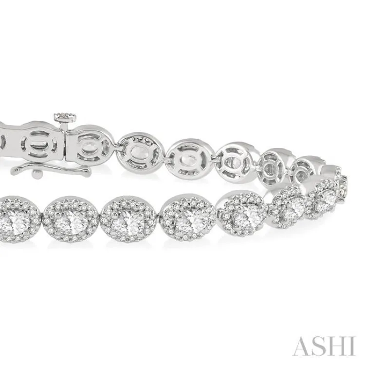 5 ctw Oval & Round Cut Diamond Halo Tennis Bracelet in 14K White Gold
