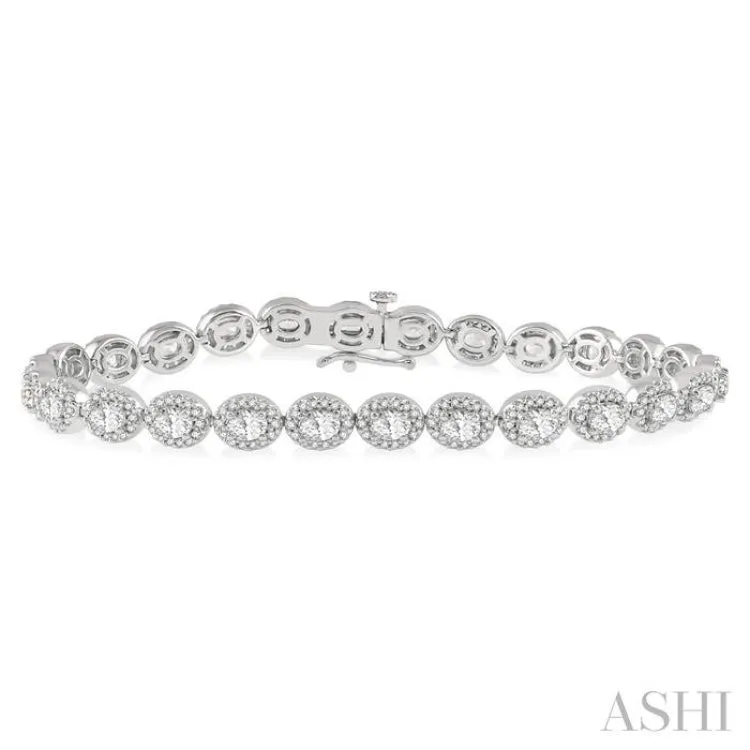 5 ctw Oval & Round Cut Diamond Halo Tennis Bracelet in 14K White Gold
