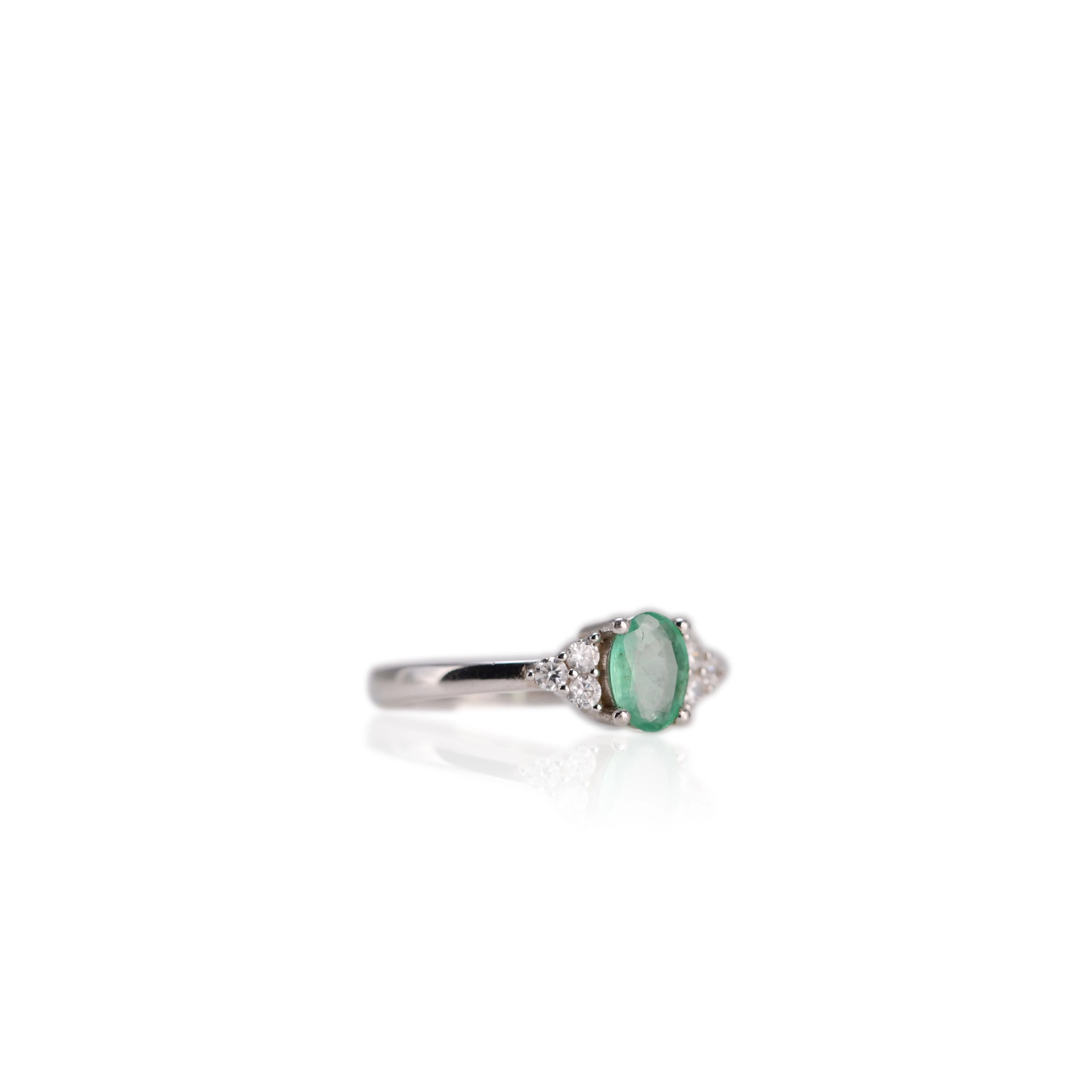 5 x 7 mm. Oval Cut Green Zambian Emerald with Cz Accents Ring