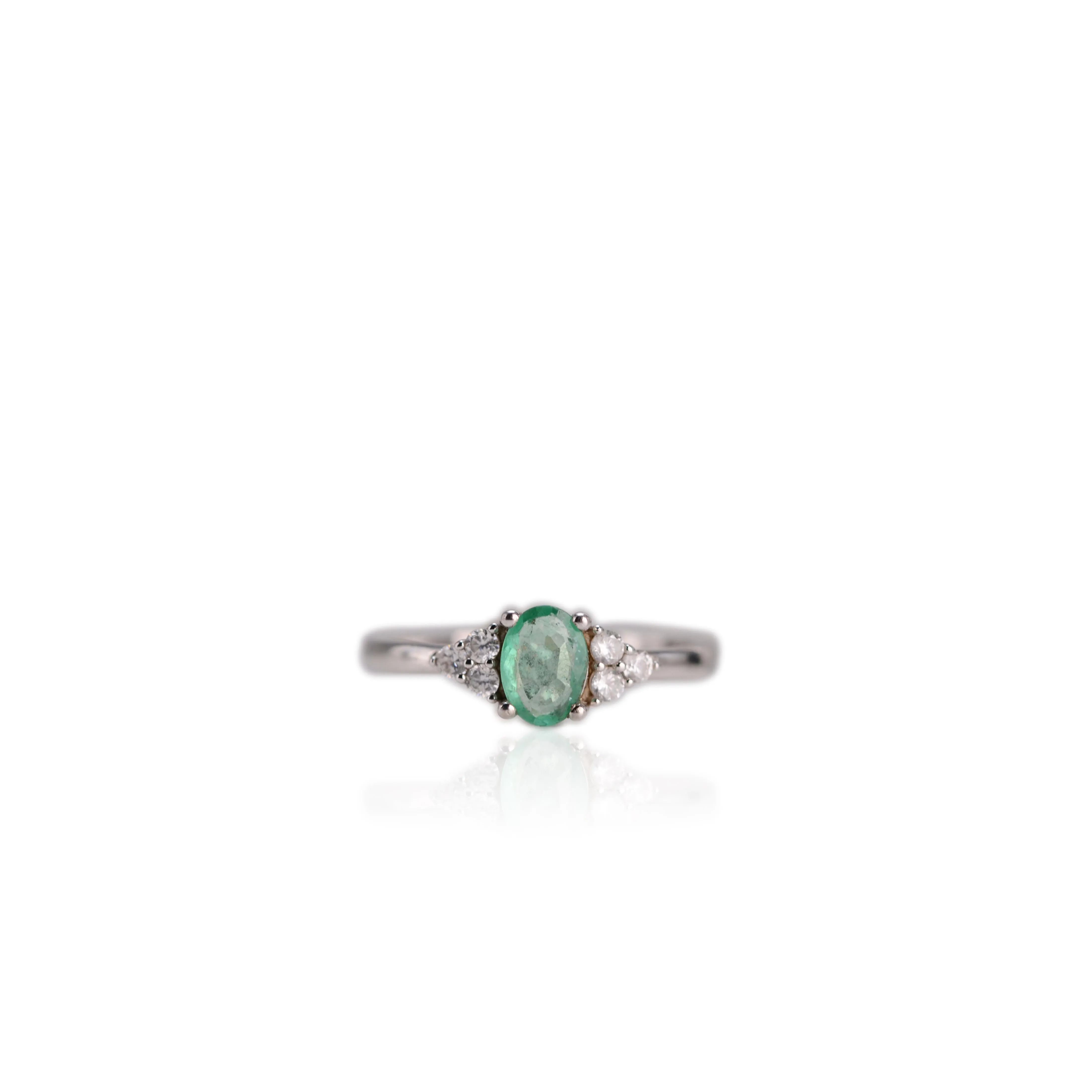 5 x 7 mm. Oval Cut Green Zambian Emerald with Cz Accents Ring