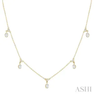 5/8 ctw Dangle Oval and Round Cut Diamond Station Necklace in 14K Yellow Gold