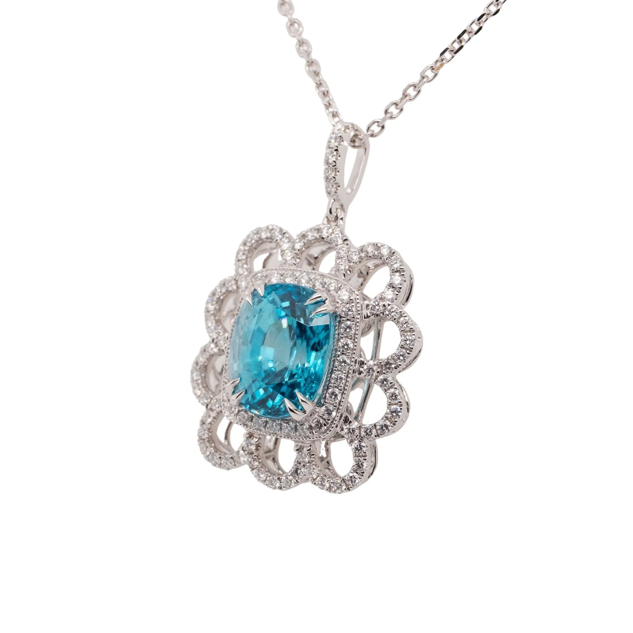 6.35 Carat Blue Zircon Pendant in 14k White Gold