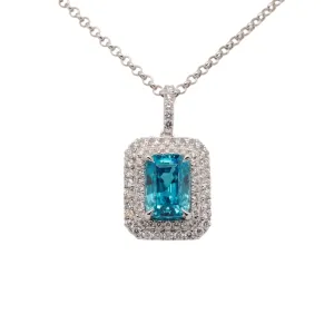 6.63 Carat Blue Zircon Pendant in 14k White Gold