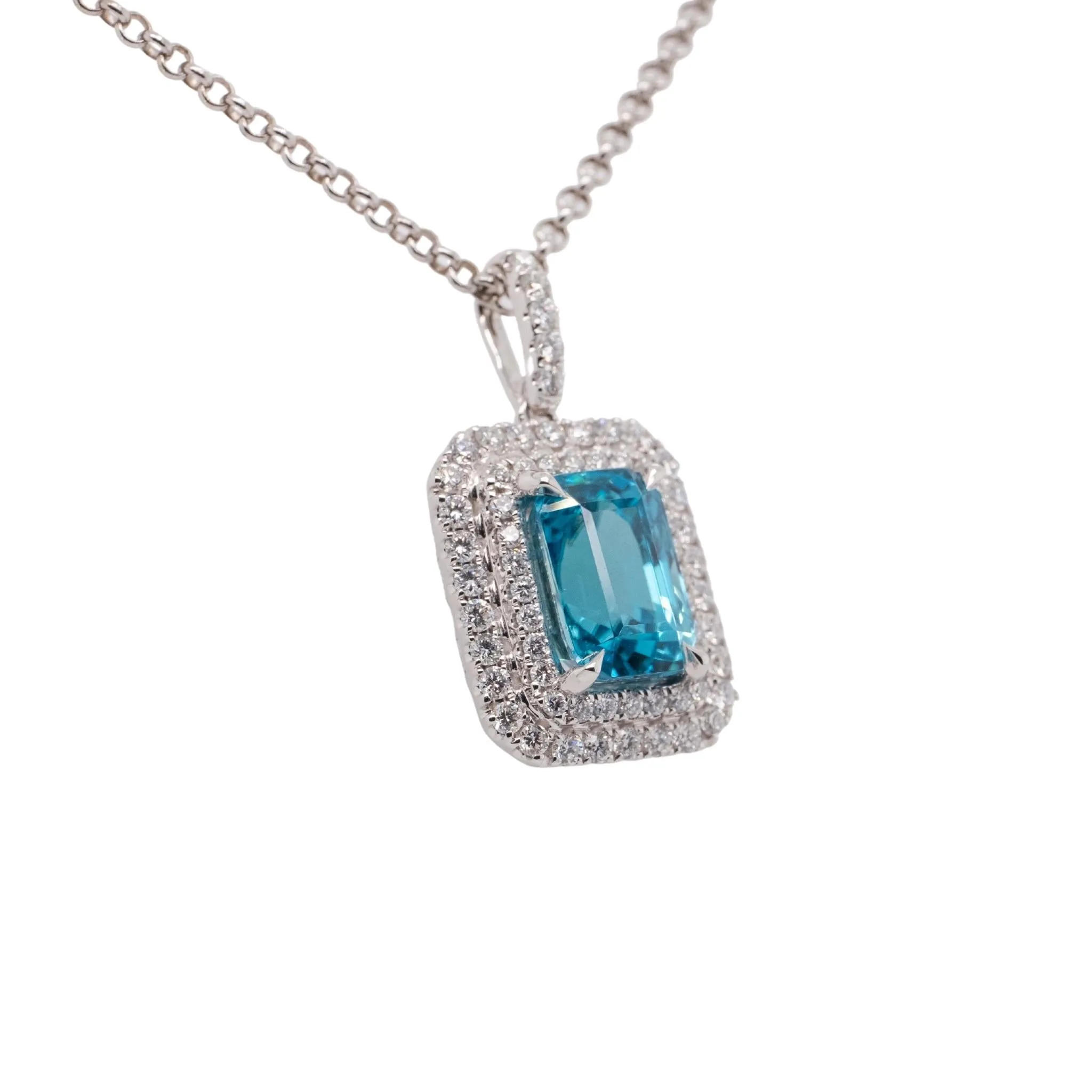 6.63 Carat Blue Zircon Pendant in 14k White Gold