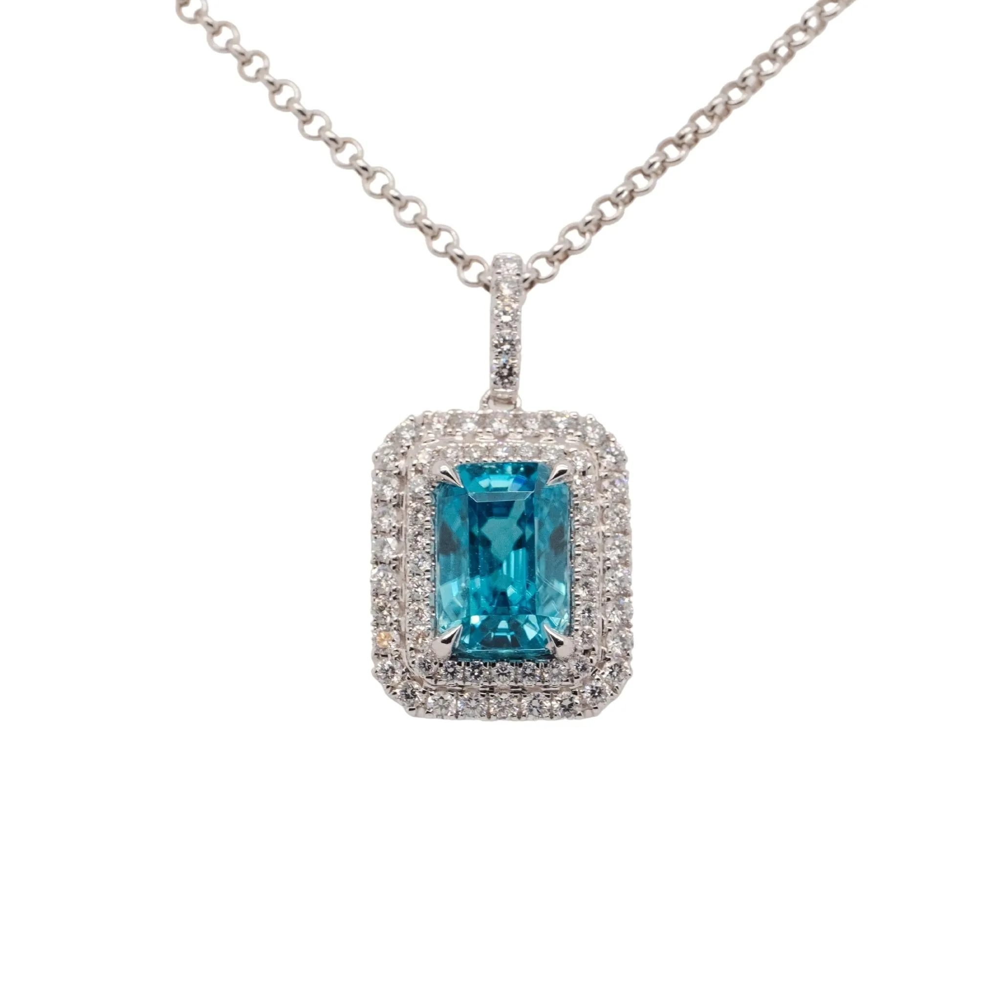 6.63 Carat Blue Zircon Pendant in 14k White Gold