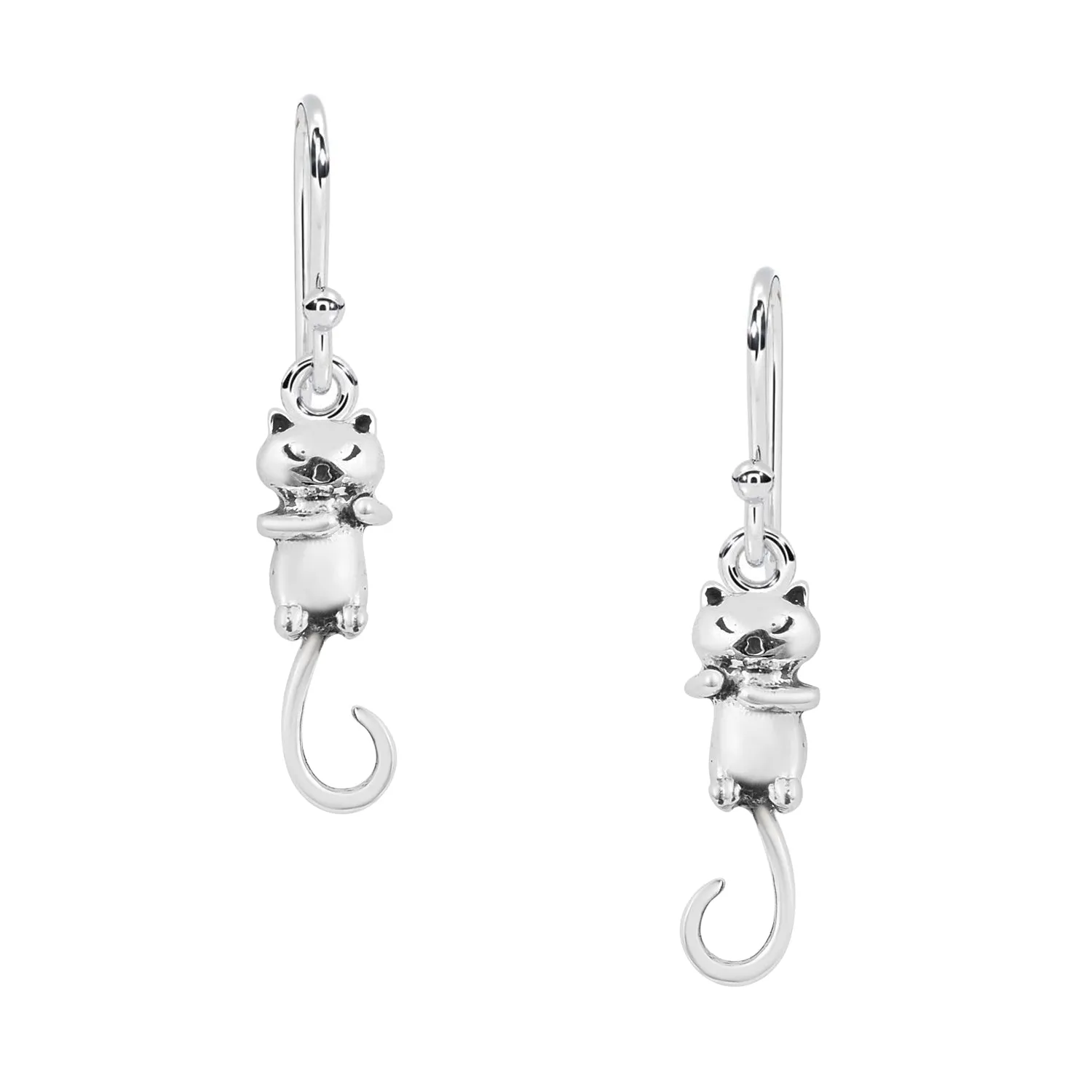 925 Sterling Silver Long Tail Cat Earrings Unique Animal Ear Dangle Women Earrings